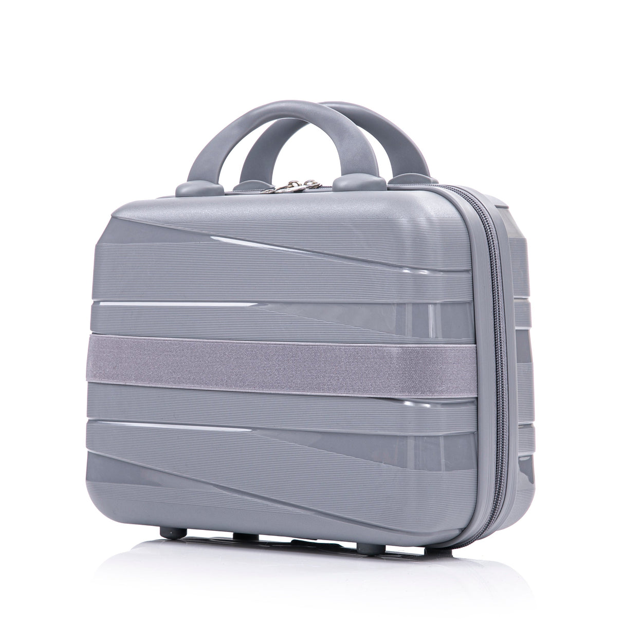4-Piece PP Spinner Wheel Luggage Set with Cosmetic Case, Light Gray