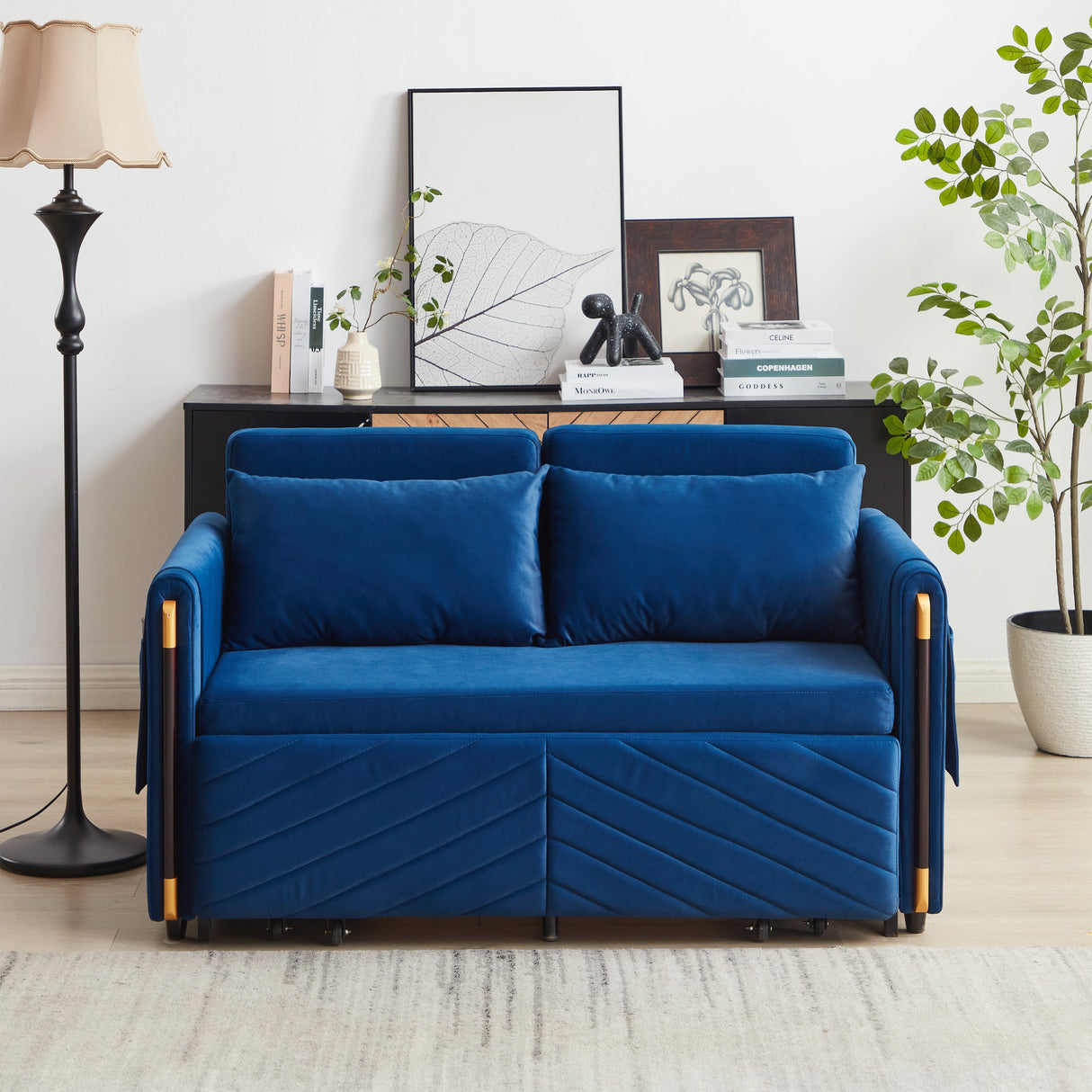 Convertible Velvet Loveseat Sleeper with Arm Storage and Adjustable Back