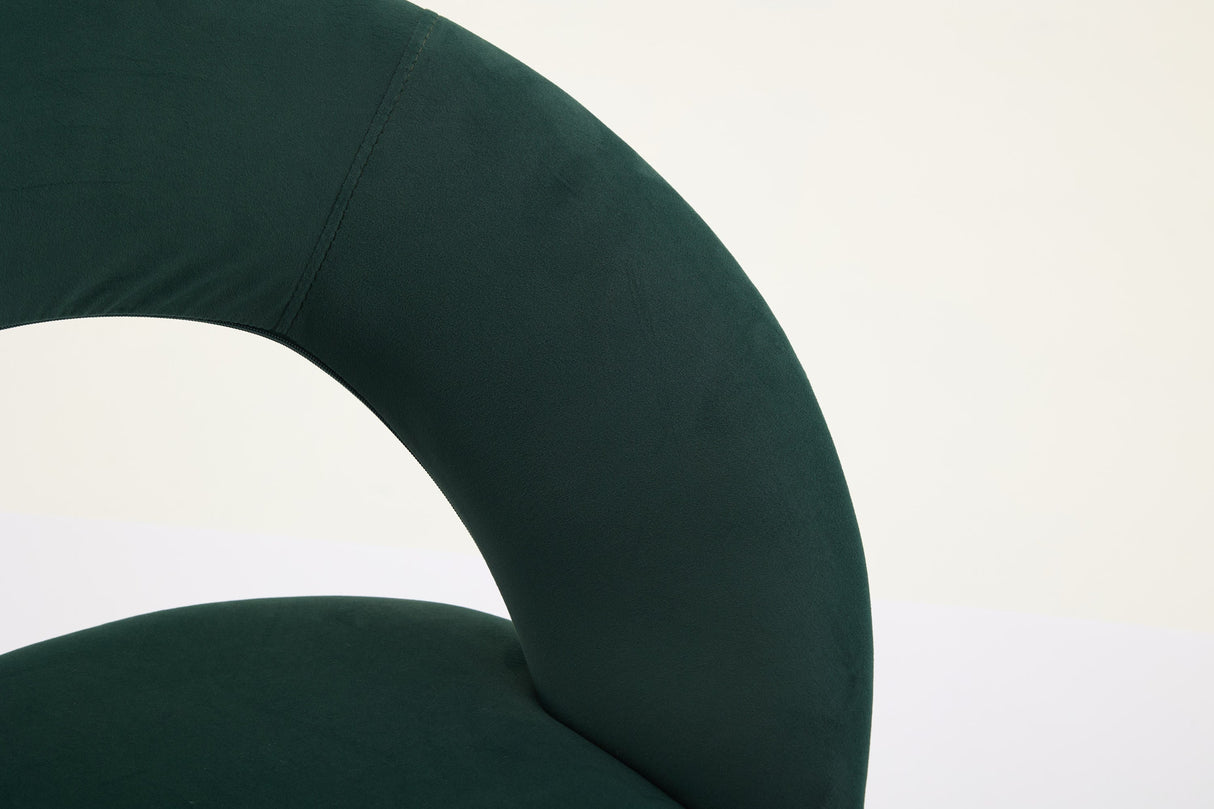 Set of 1 Velvet Fabric Dining Chair with Curved Backrest and Golden Metal Legs