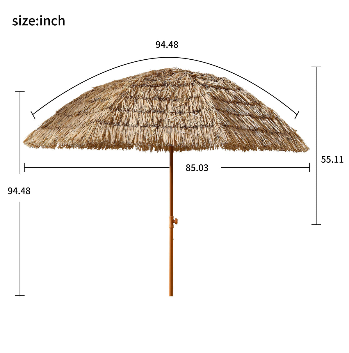 8' Thatched Patio Tiki Umbrella with Tilt - Brown