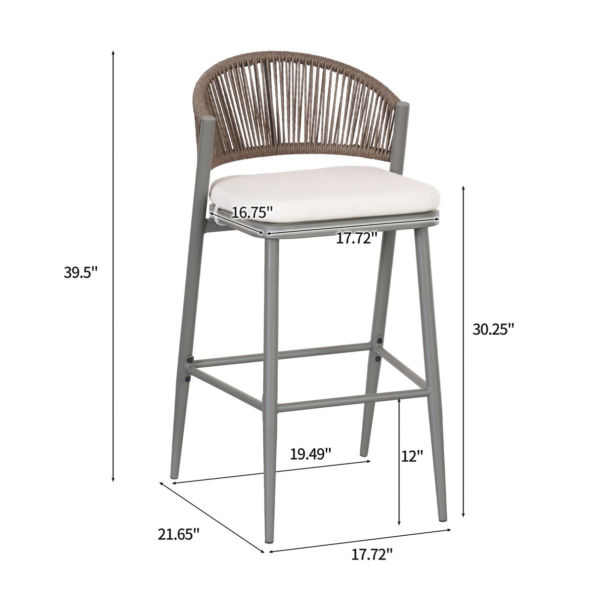 Outdoor Bar Height Metal Frame Counter Stools with Scallop Shaped Backrest