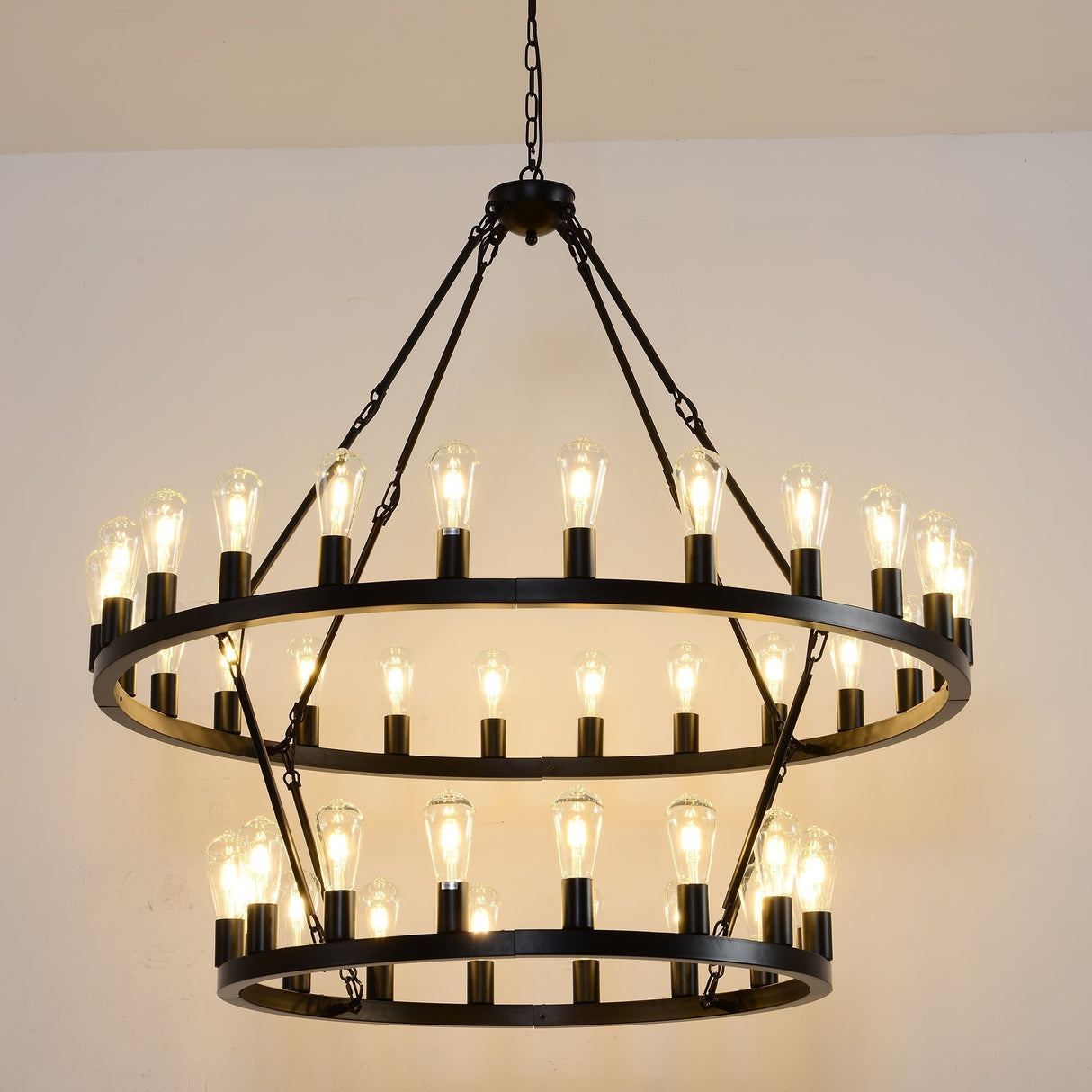47.24 Inch Matte Black Wagon Wheel Chandelier with 36 Lights