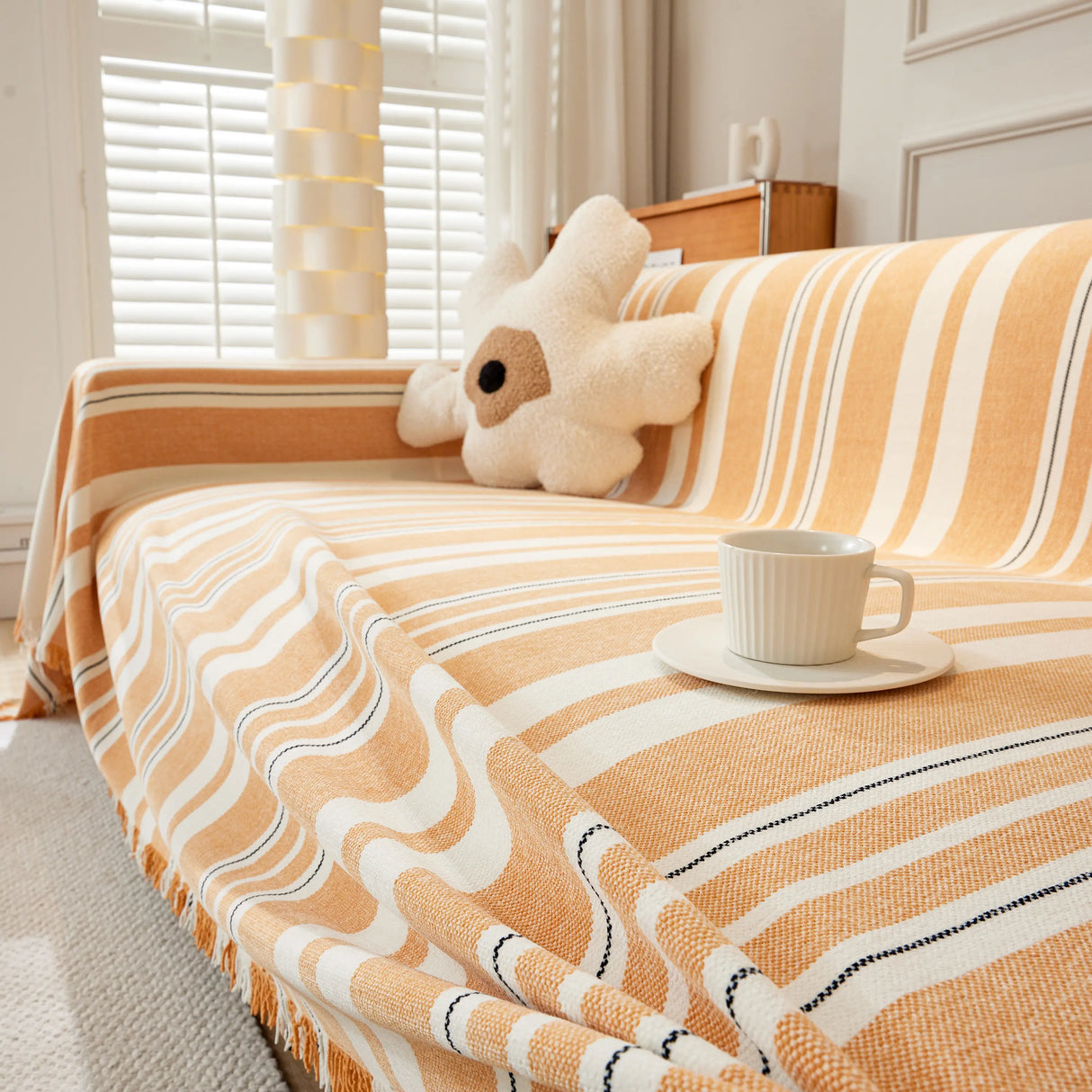 Striped Chenille Sofa Slipcover Throw, Soft Thick Washable Couch Cover Blanket