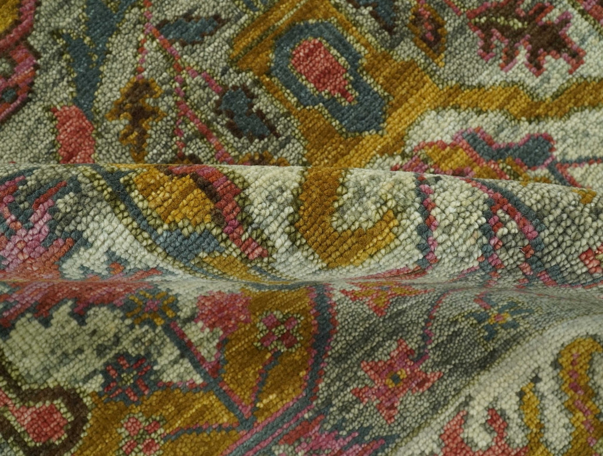 Ready to Ship Transitional Green, Silver and Gold Hand Knotted Wool rug