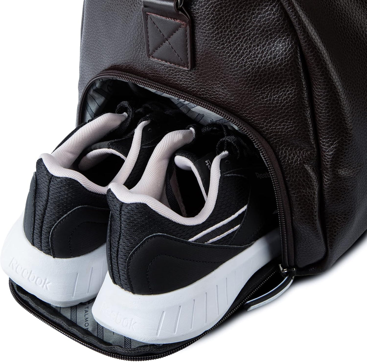 17.7 inch Gym Duffle Leather Bag with Shoe Compartment for Sports Travel - Adjustable Shoulder Strap, Weekender Travel Overnight Bag for Men