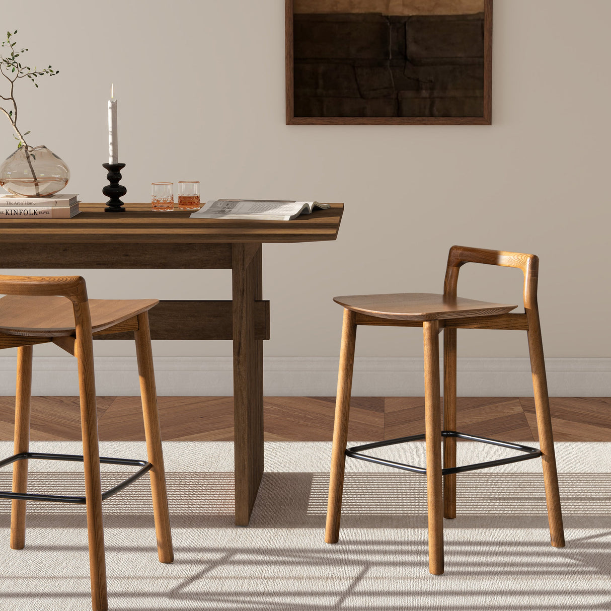 26.5" Low Back Counter Stool with Iron Footrest