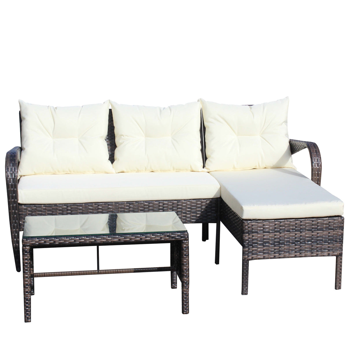 Outdoor Patio Furniture 3-Piece Conversation Set (Beige Cushion)