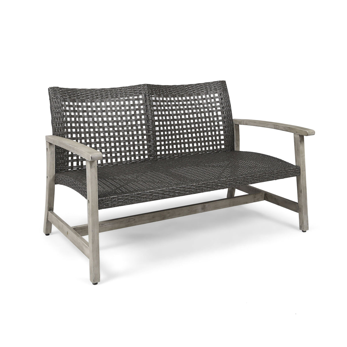 Hampton Outdoor Wood and Wicker Loveseat - Gray
