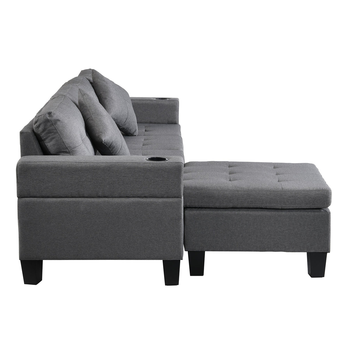 Modern Sectional Sofa Set with L-Shape Chaise Lounge and Cup Holders