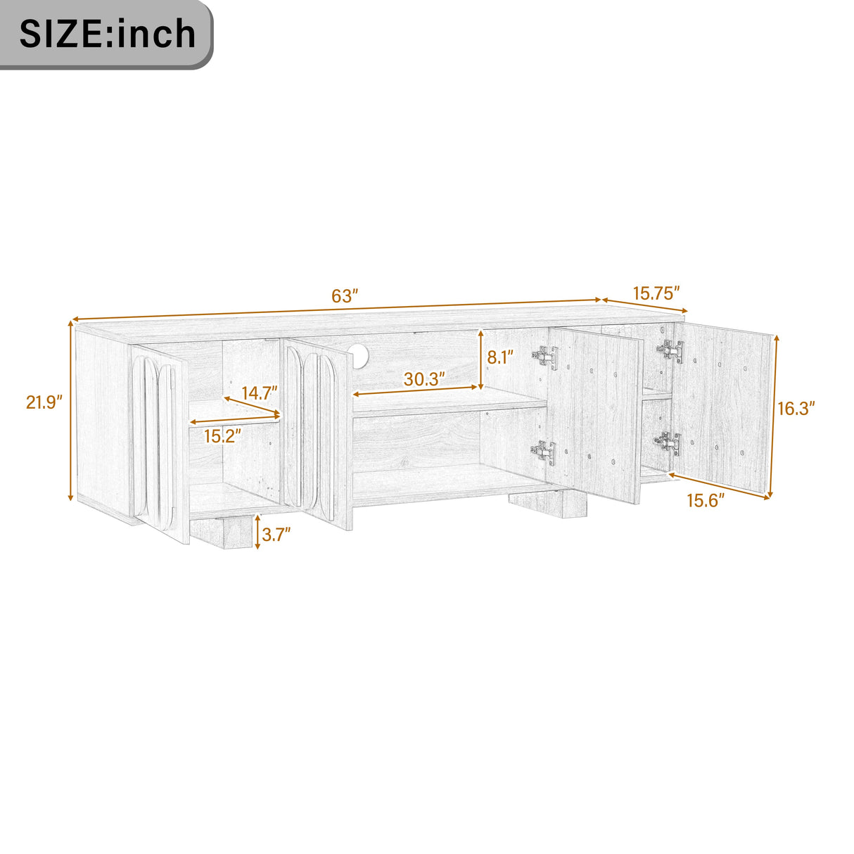 Vibe Haus 63'' Farmhouse TV Stand for TVs up to 75 Inches