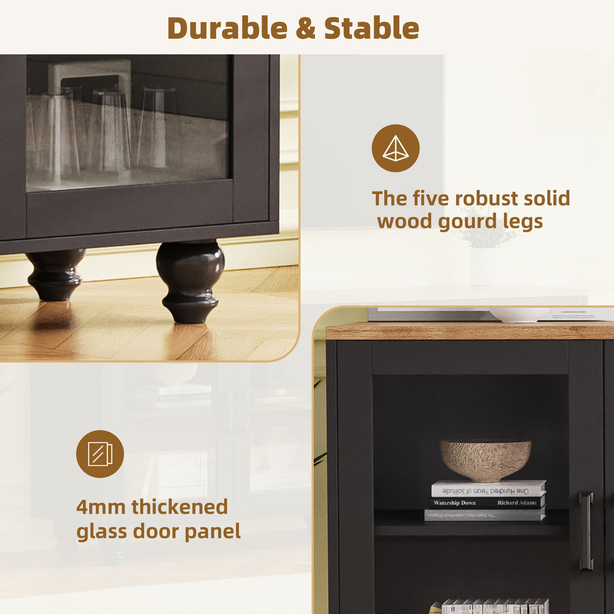 ON-TREND Farmhouse TV Stand with Tempered Glass Doors