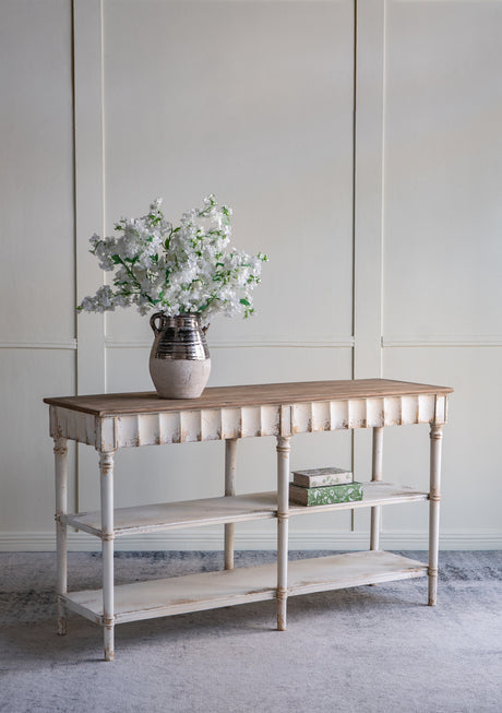 63x19.5x35.5'-Three-Tiered-Wooden-Console-Table-with-Distressed-White-and-Beige-Finish-Console-Table