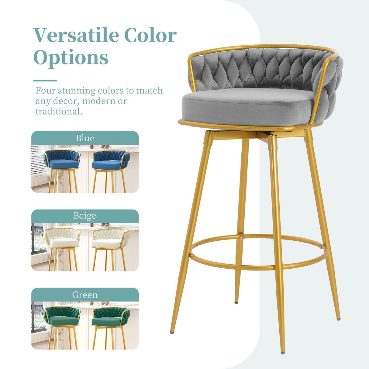 Modern Low Back Upholstered Counter Height Bar Stools (Set of 2)
