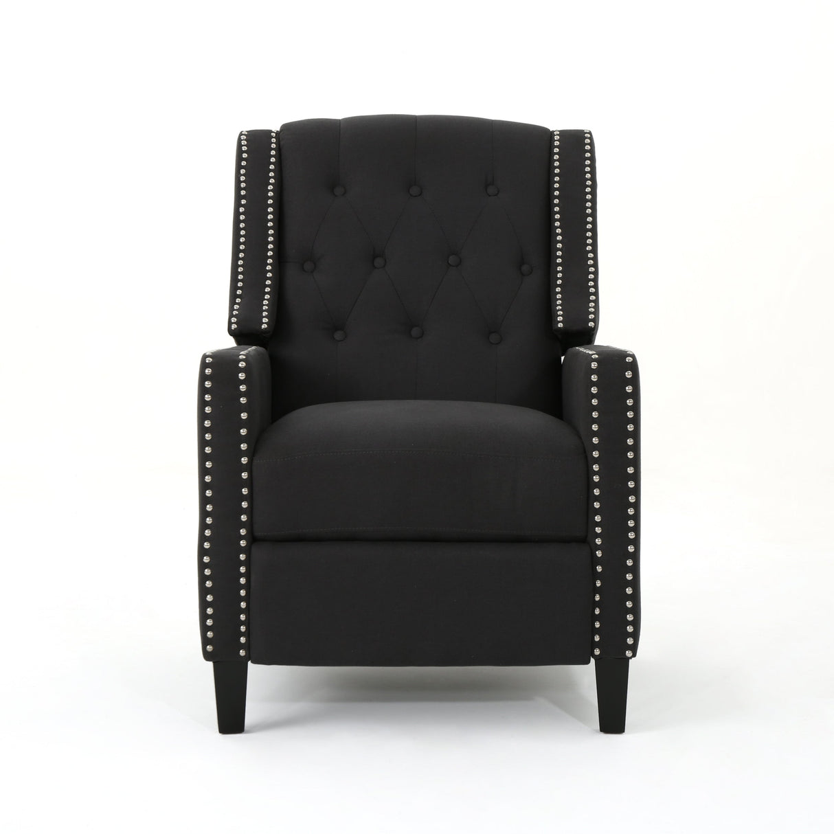 Classic Dark Grey Fabric Push Back Chair with Riveted Armrests