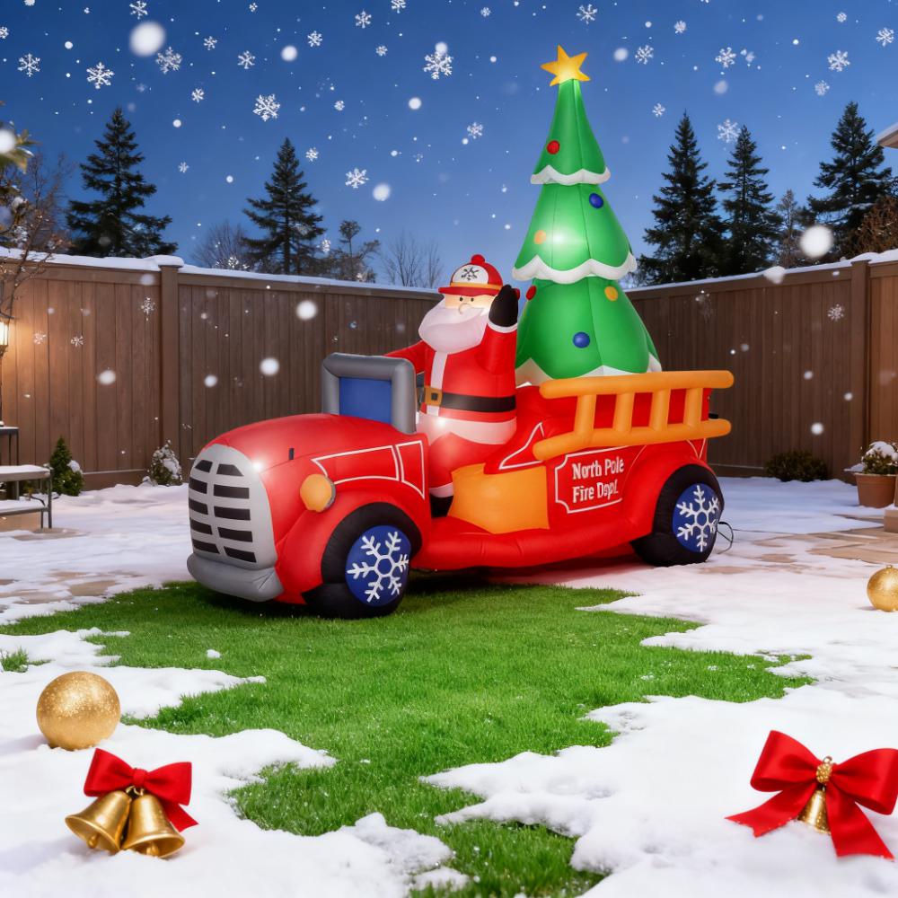 Inflatable Santa Truck with Lit Christmas Tree