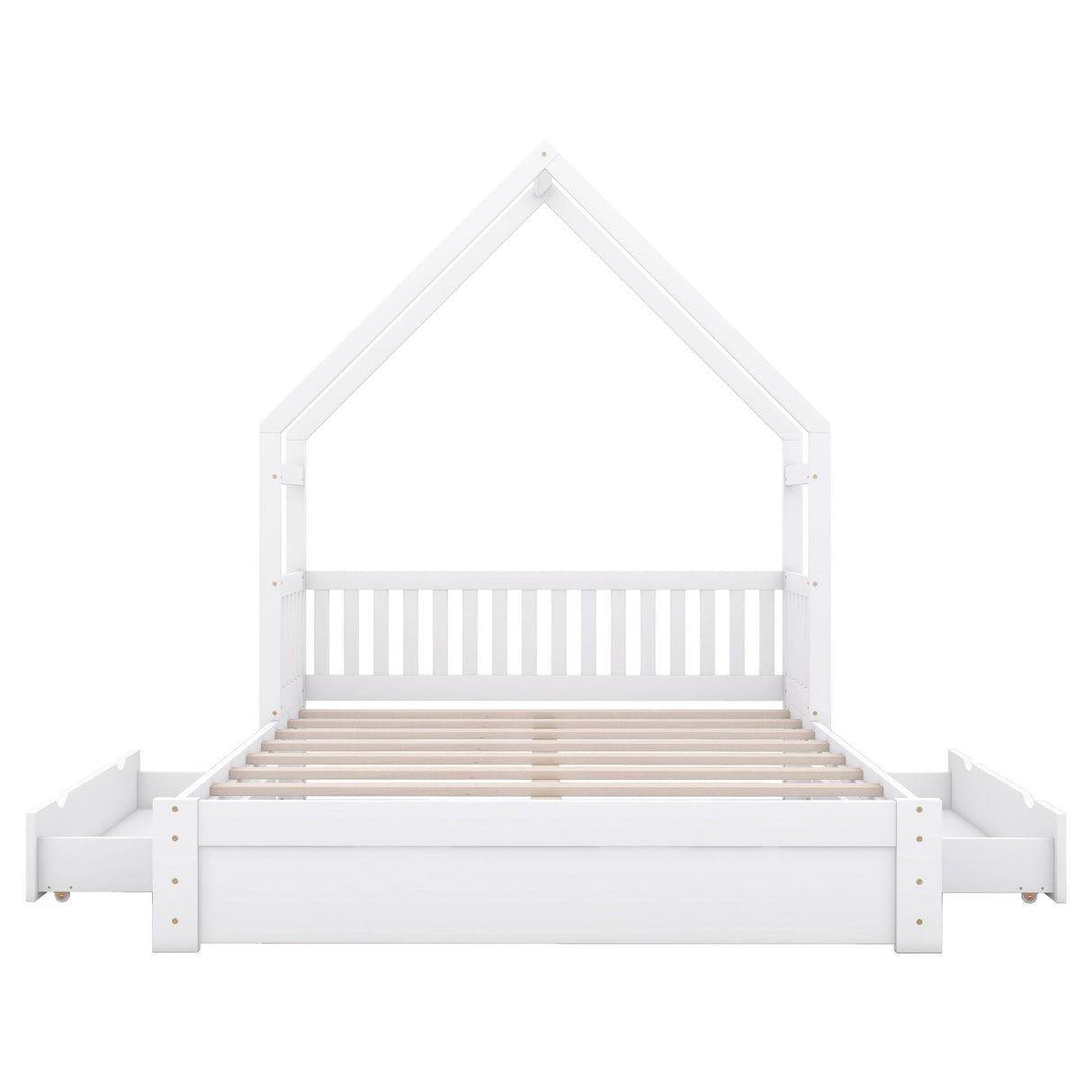 House Style Platform Bed With Guardrail And 2 Drawers