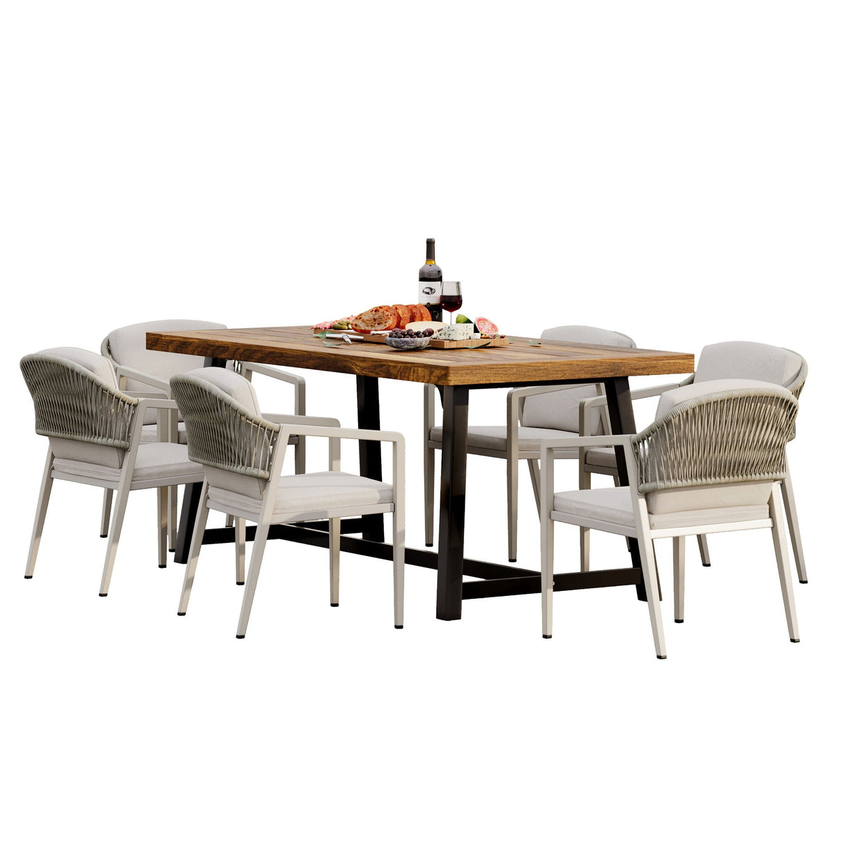7 Pieces Modern Outdoor Dining Set with Acacia Wood Table and Chairs
