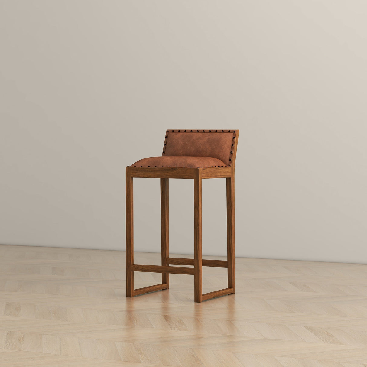 Gavin Mid-Century Modern 25'' Solid Wood Genuine Leather Counter Stool
