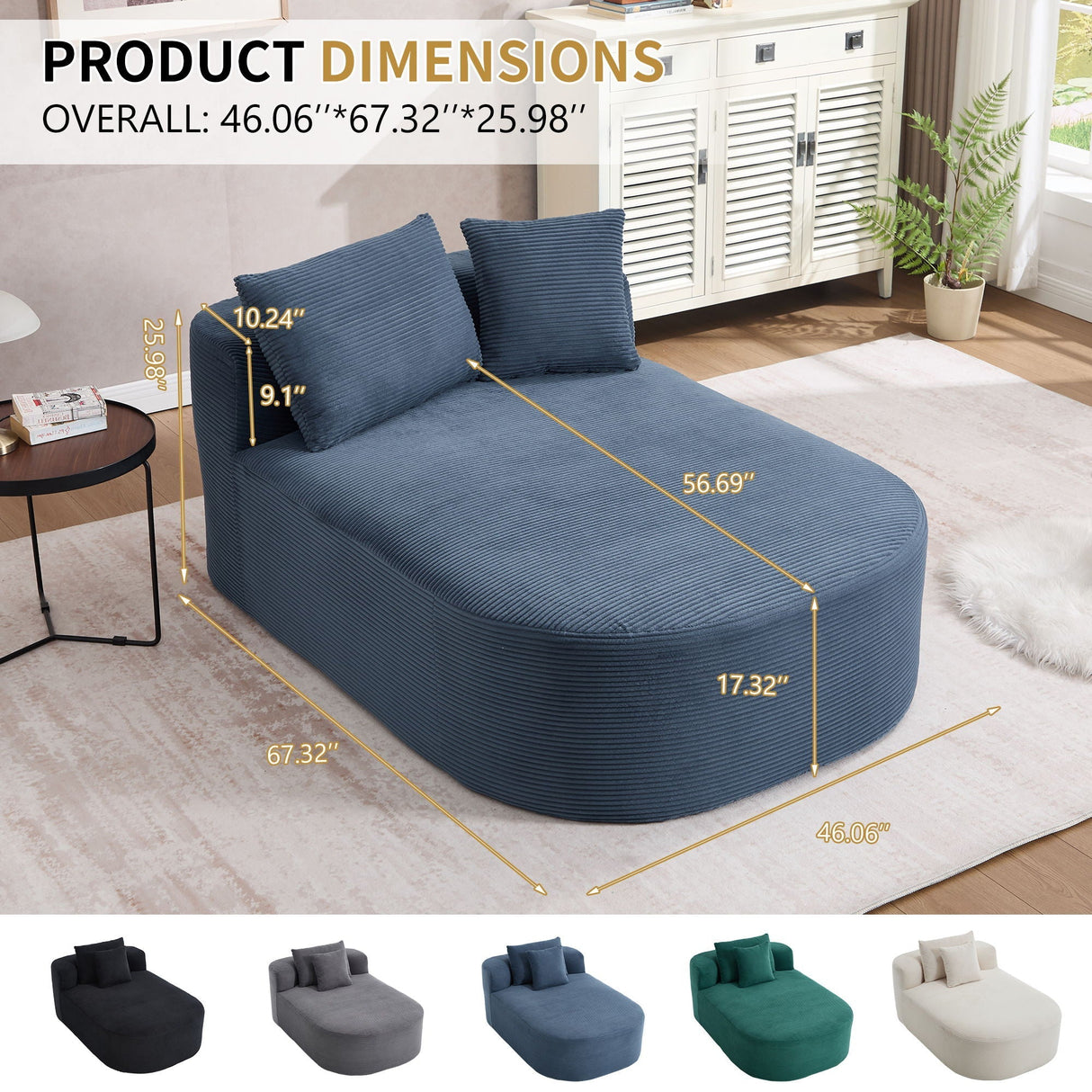 Oversized Corduroy Chaise Lounge Sofa Bed With Deep Seat And Soft Pillows