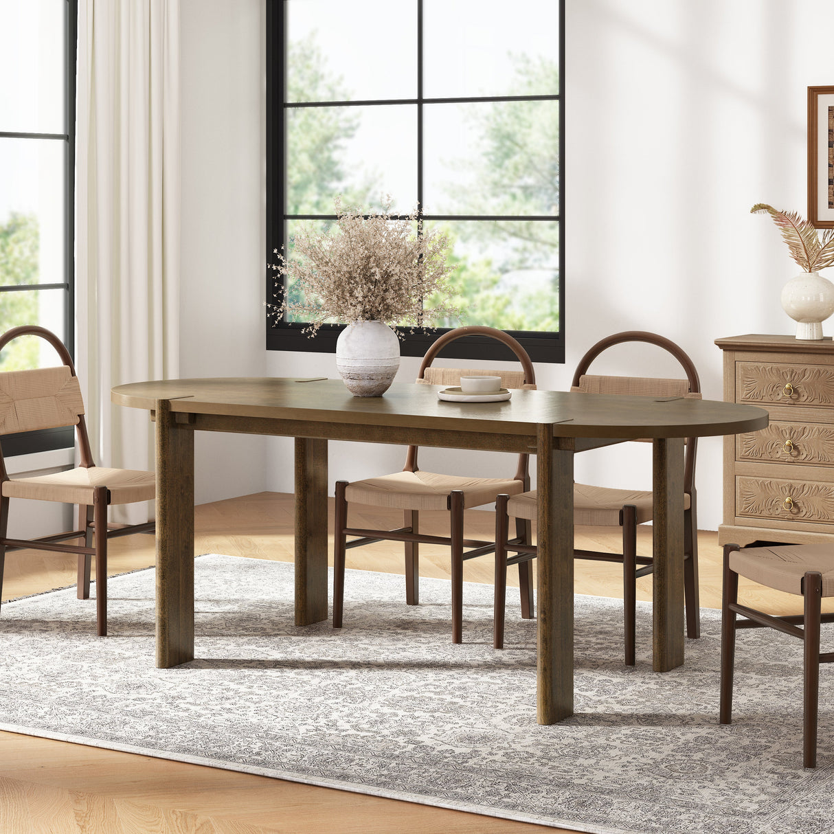 Modern Wooden Dining Table for 4 to 6 People, 71" Large