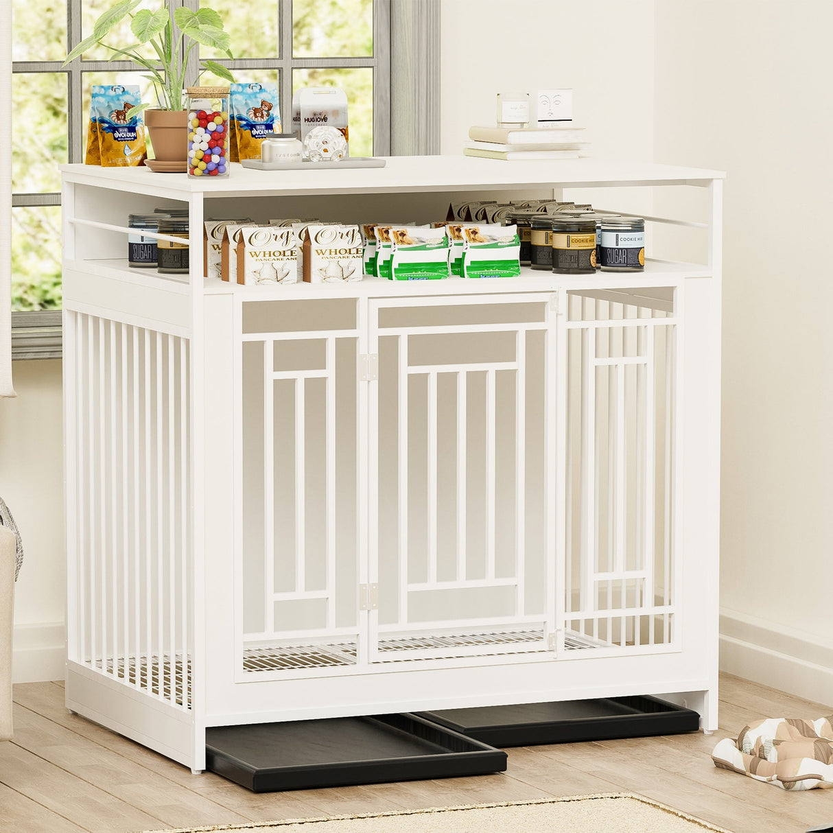 43.3 Inch Wooden Dog Crate Furniture with Divider and Storage
