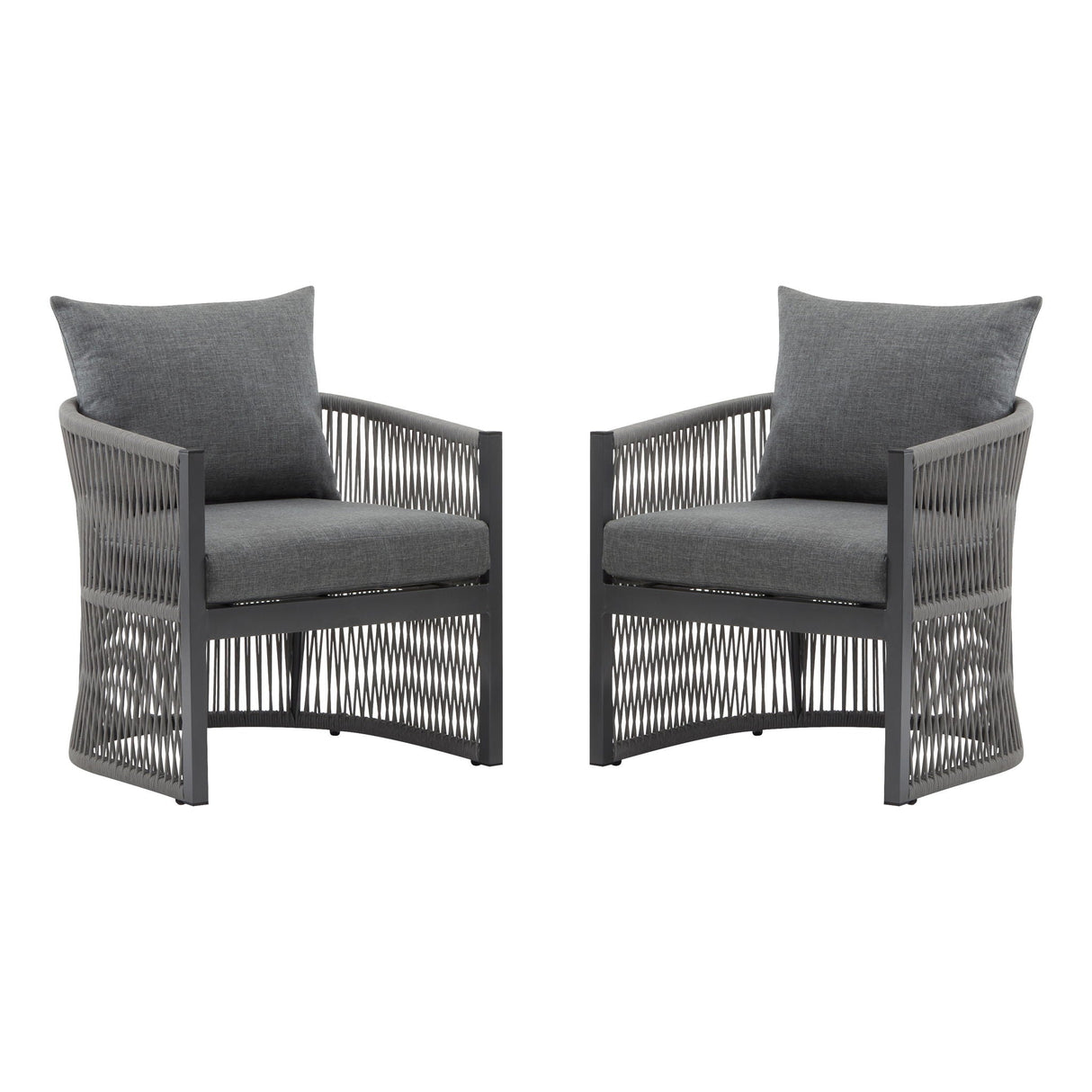 Modern Curved Aluminum Lounge Chair With Stylish Rope Weave Design And Cushioned Comfort For Outdoor