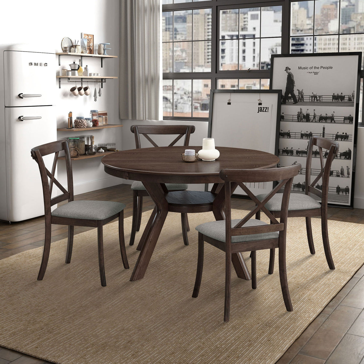 Wooden X Back Dining Chairs Set of 2 Modern Fabric Upholstered