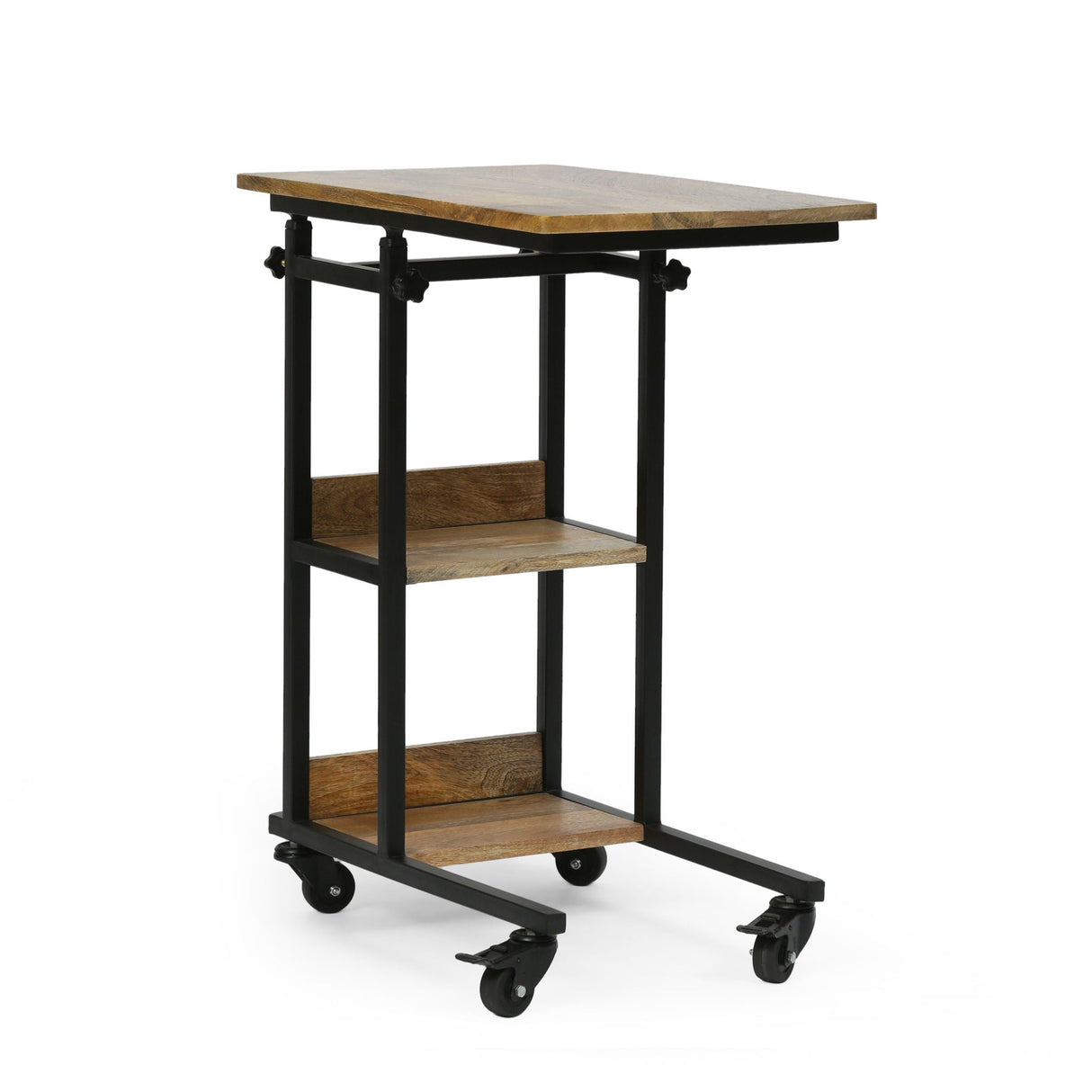 Modern Industrial Bed Laptop Table with C-Shape Design and Adjustable Height - Natural