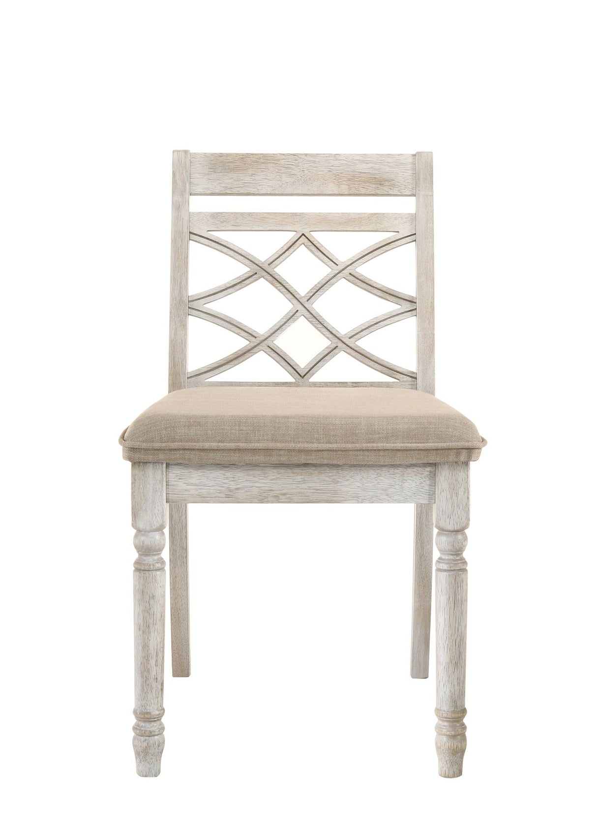 Havanna - 5 Piece Wide Round Dining Table With Off White Chairs (Set of 5) - Vintage Walnut