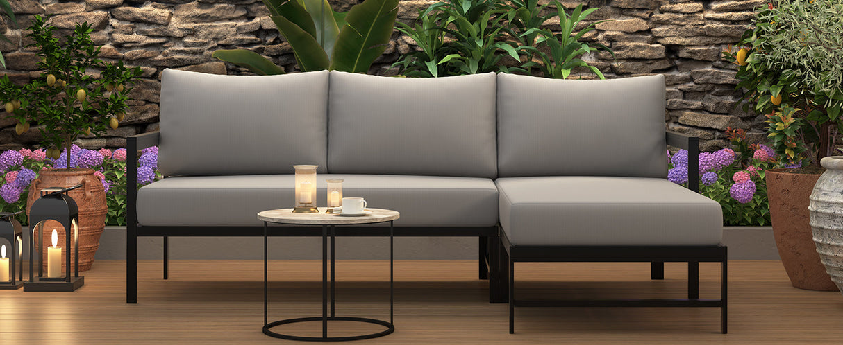 U_style Outdoor L-Shaped Sofa with Iron Frame and Ultra-Thick Cushions