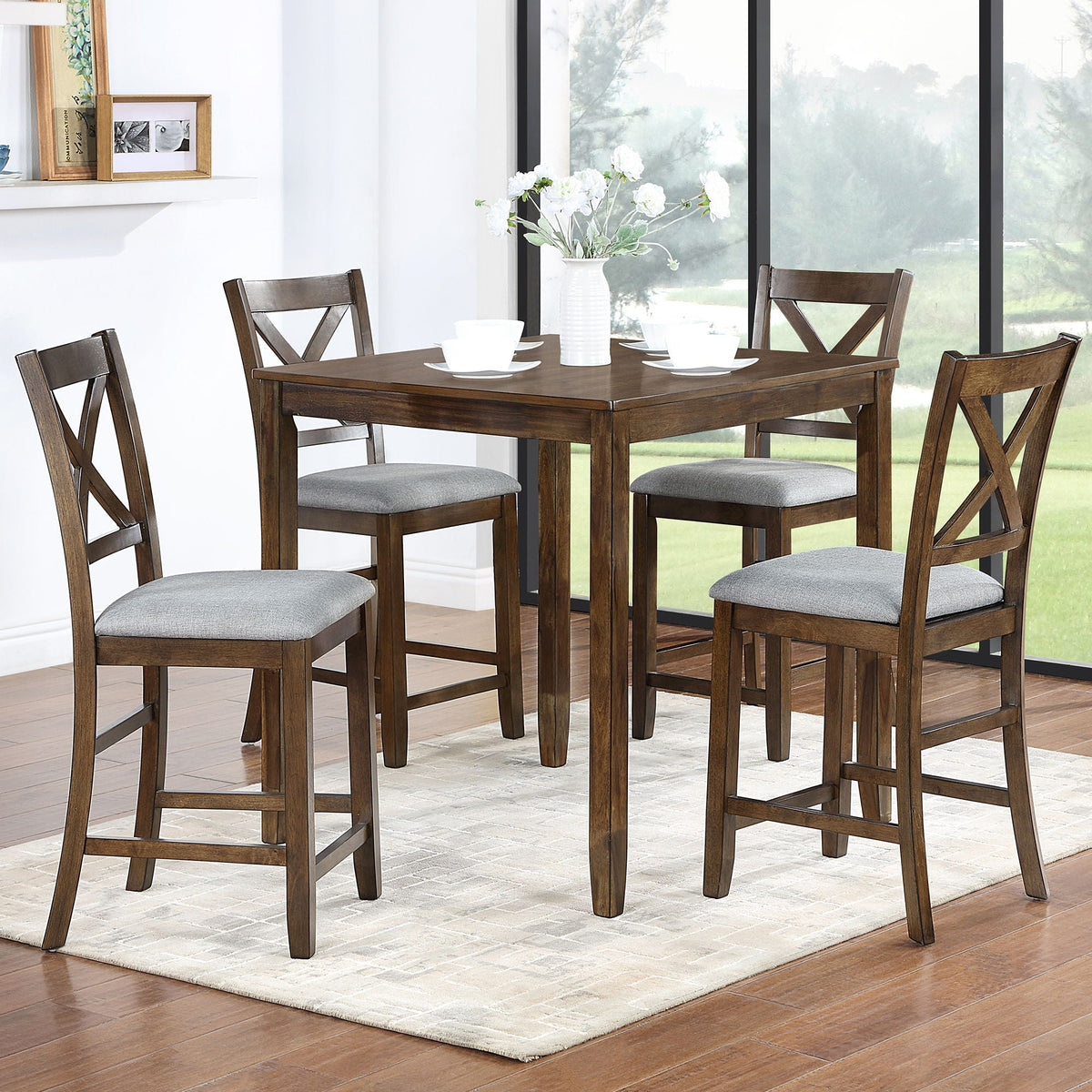 5 Piece Dining Table Set, Wooden Dining Square Table Set For 4
