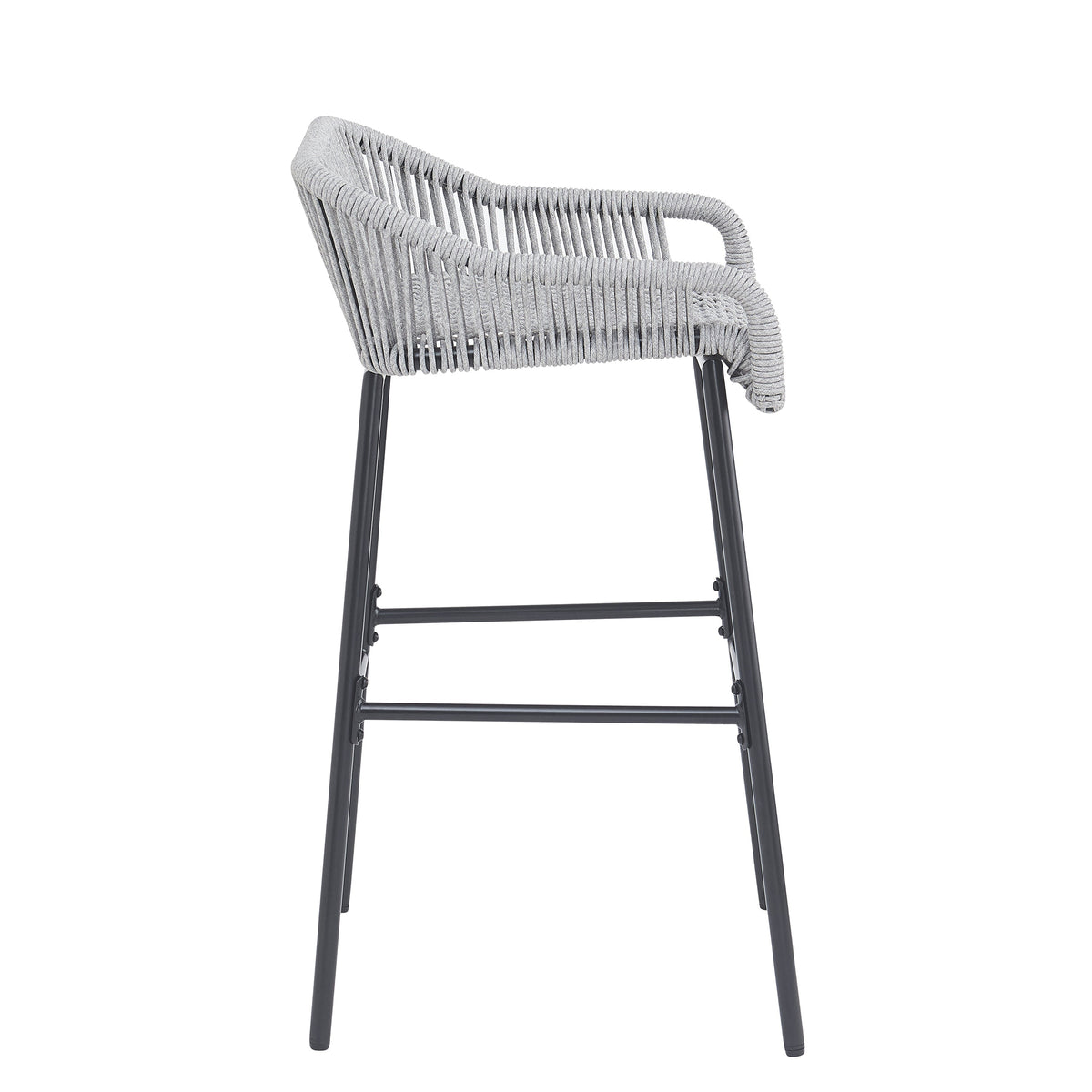 Light Gray Rope Outdoor Bar Stool Set with UV Resistance - Set of 2