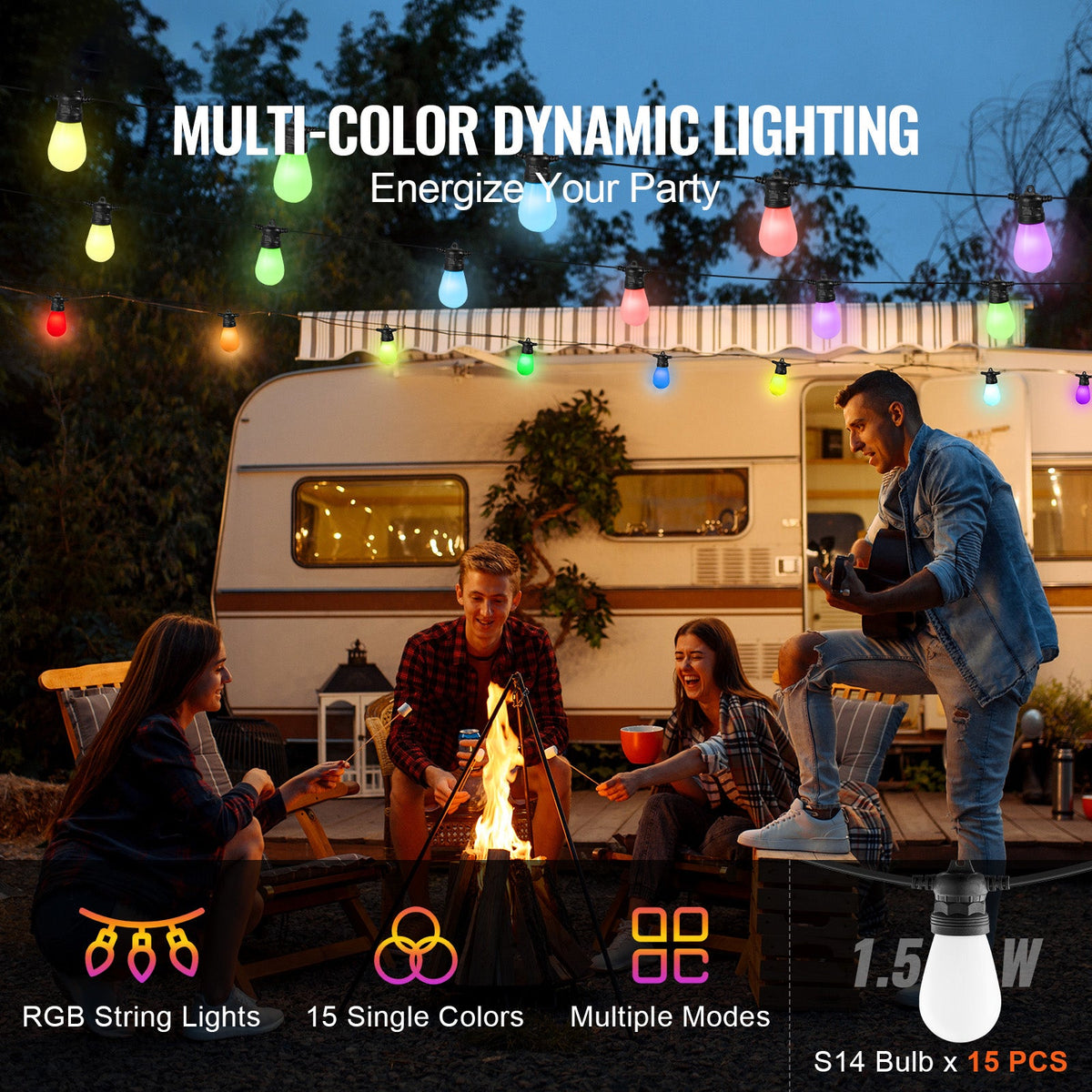 RGB Outdoor String Lights, 50FT with APP Control