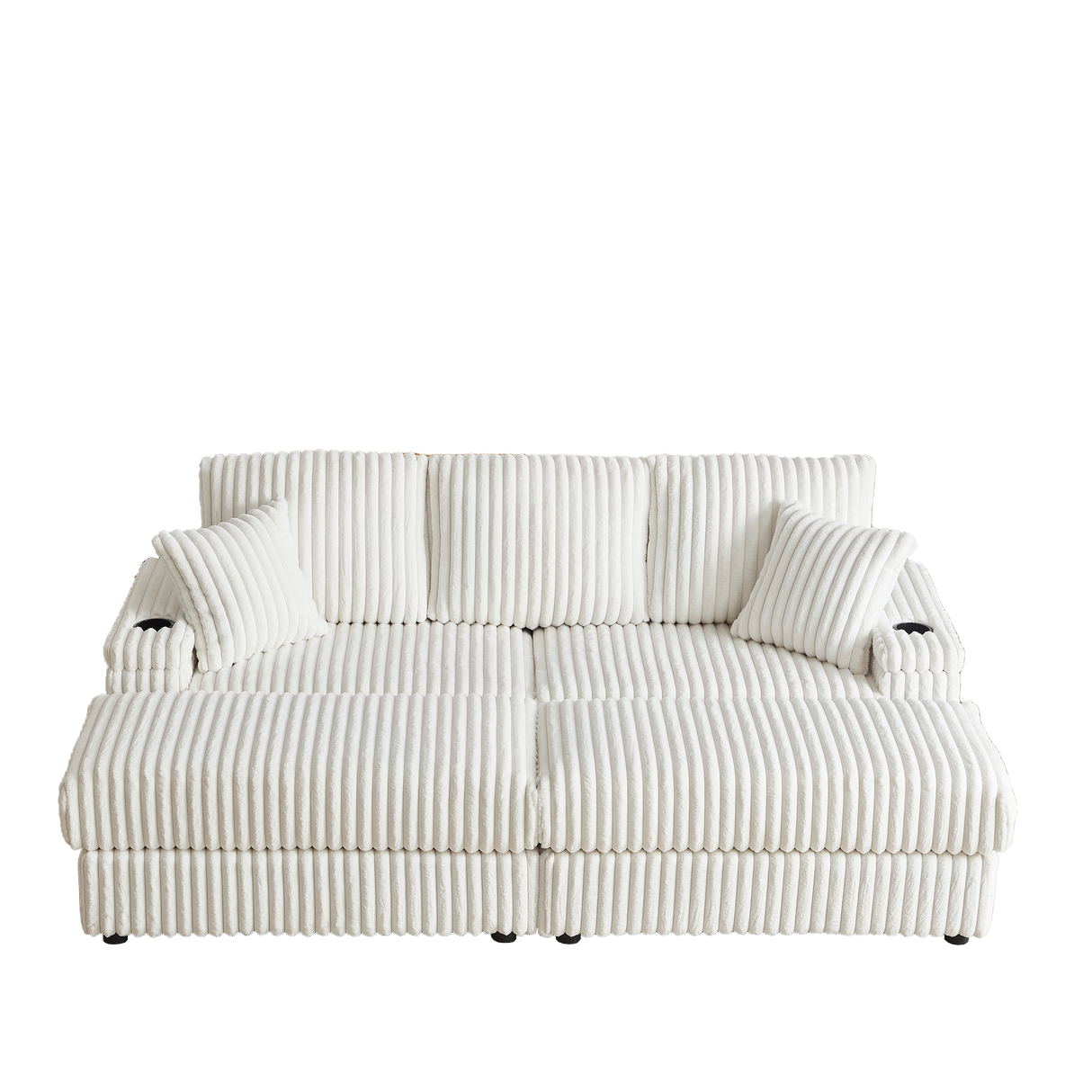 84-Inch Corduroy 3-Seater Sofa with Pillows and Ottomans