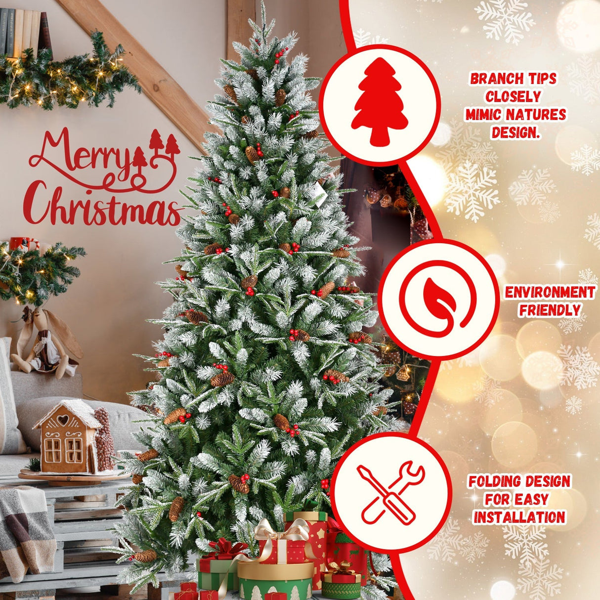 7.5-Foot Snow-Tipped Woodland Christmas Tree