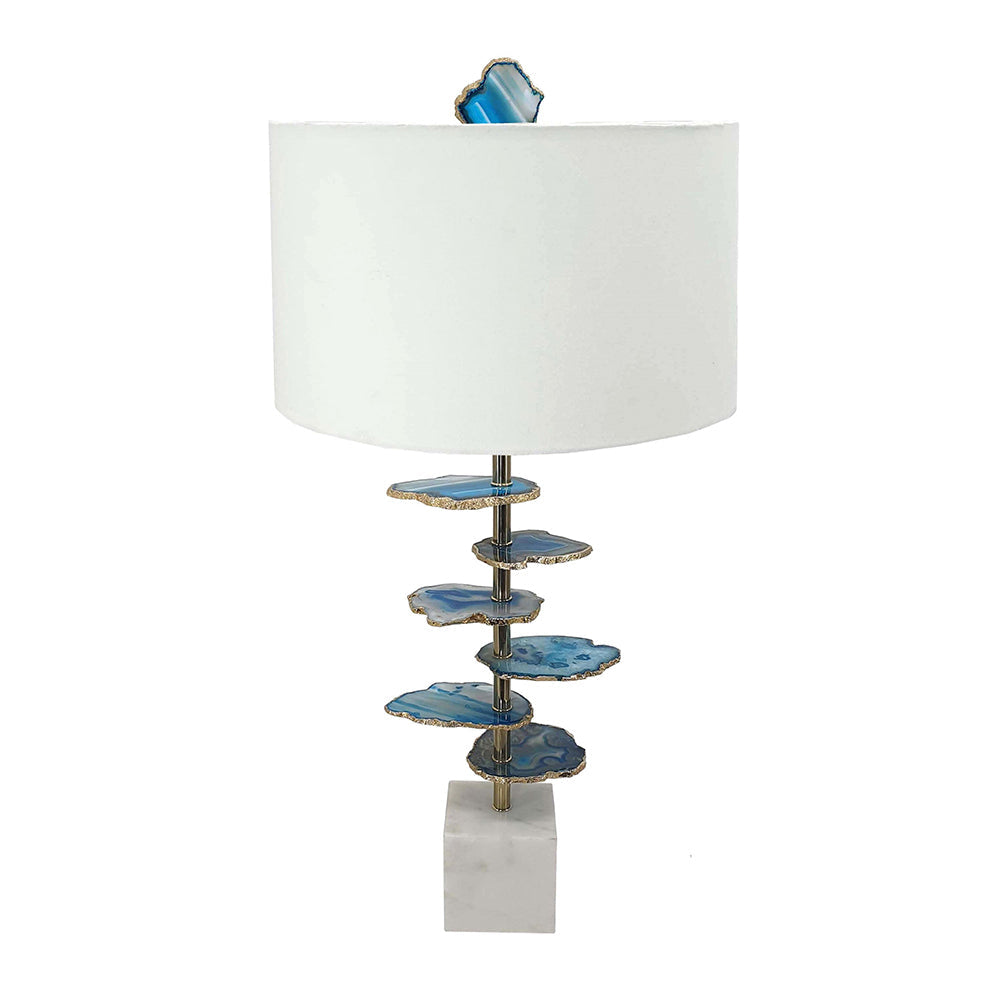 15x29.5' Blue and White Agate Slice Table Lamp with Marble Base