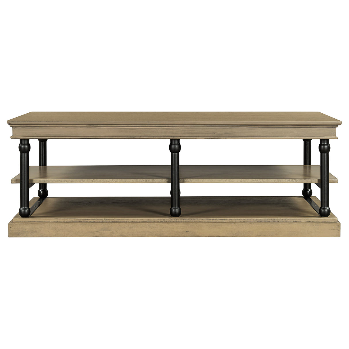 55.1' Wood Coffee Table with Black Legs and Open Storage Shelves