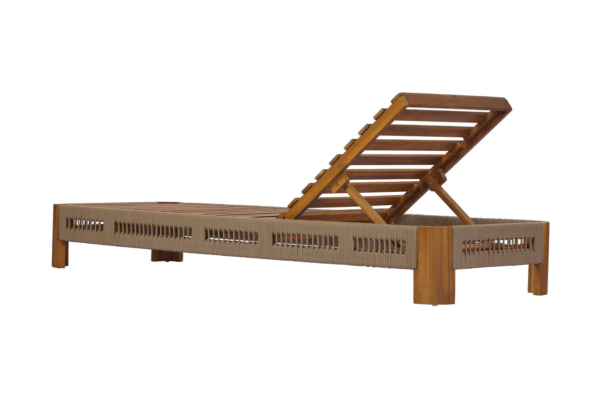 Acacia Wood Outdoor Chaise Lounge with Adjustable Backrest