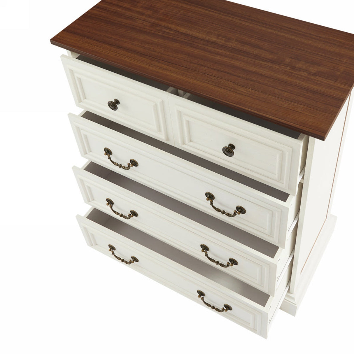 Antique Brown & White 5-Drawer Vintage Dresser – Farmhouse & Modern Design
