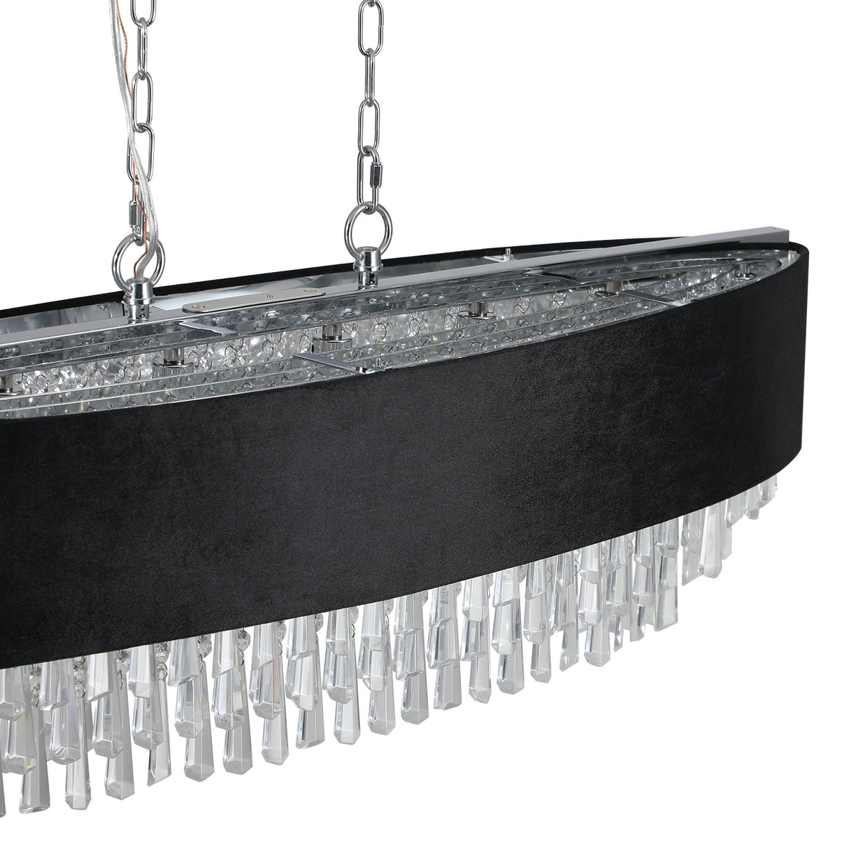 39' Modern Crystal Chandelier with Black Imitation Velvet Anti-Glare Shade, Adjustable Height, 8-Light G9 Base for Dining Room, Living Room, or Bedroom (Bulb Not Included)