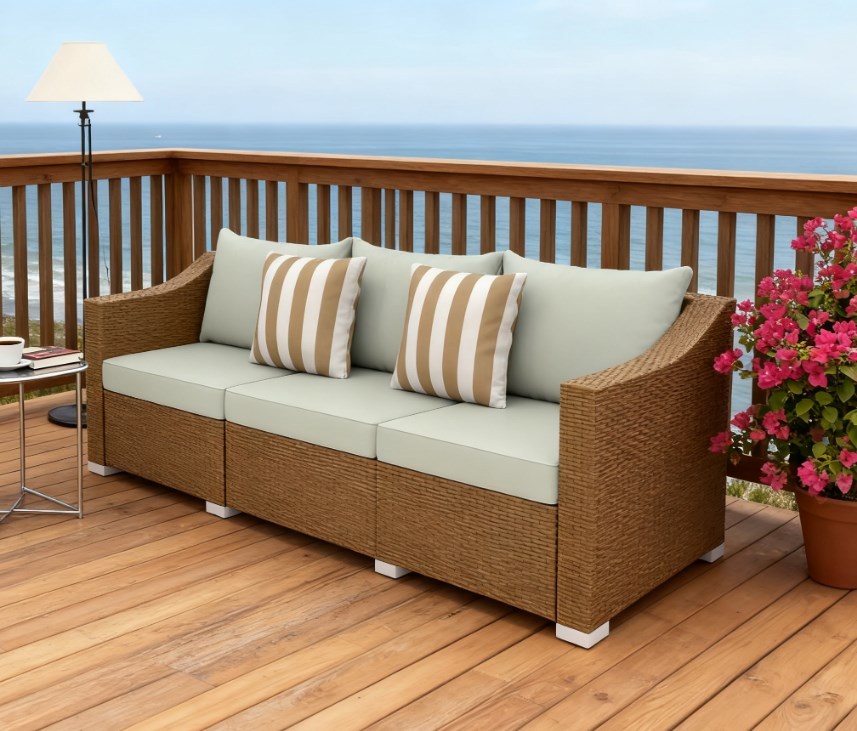 Rattan Wicker Seater Patio Couch with Cushions and Throw Pillows
