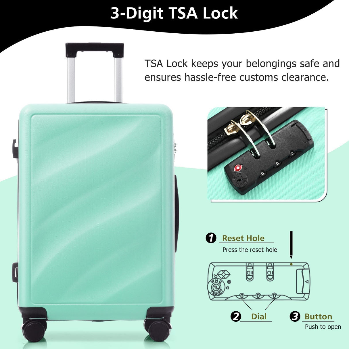 Luggage Set 3 Piece Lightweight Durable ABS Suitcases with Spinner Wheels and TSA Lock