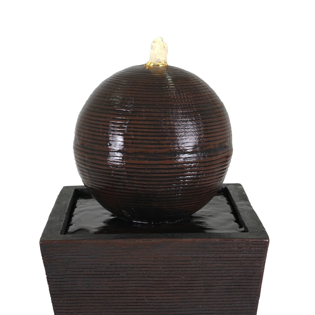 35.5" Dark Brown Concrete Tall Column Fountain with LED Lights