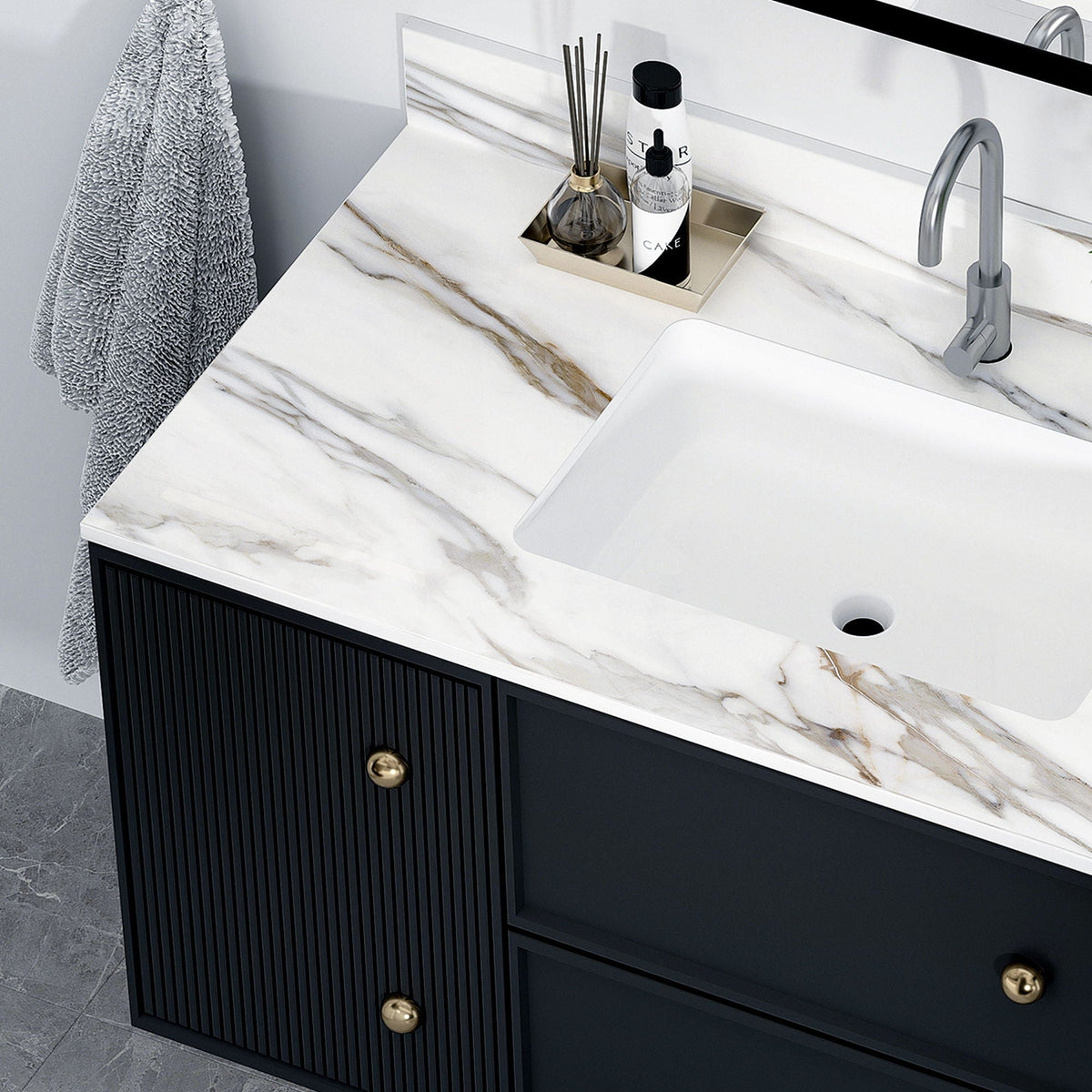 Elegant Vanity Top With Undermount Sink And Backsplash, Sintered Stone