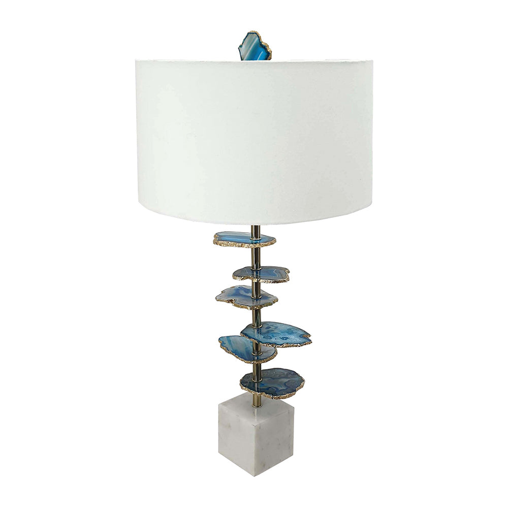 15x29.5" Blue and White Agate Slice Table Lamp with Marble Base