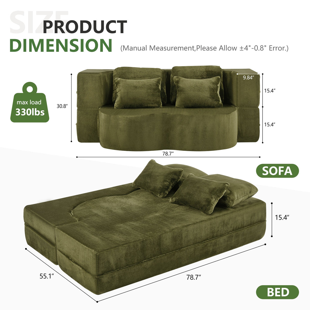 Queen Size Foldable Sofa Bed Chenille Futon Sofa Couch