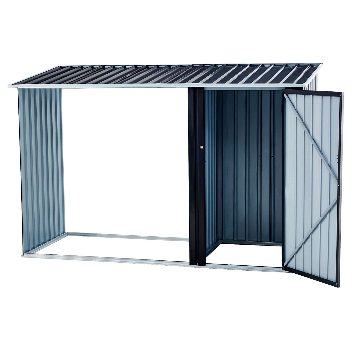 Anthracite Galvanized Steel Firewood Storage Shed with Log Holder - Black