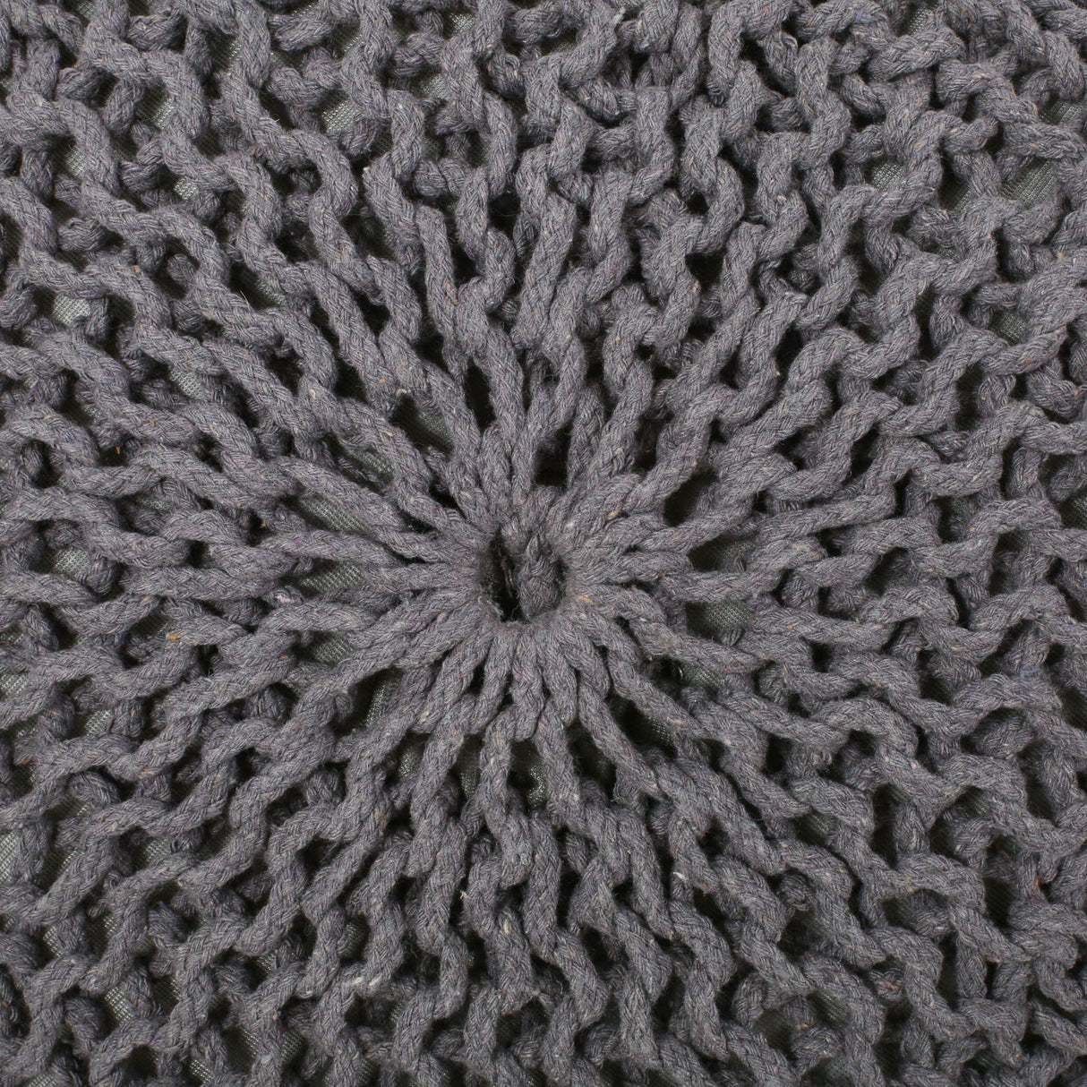Hazel - Modern Knitted Cotton Yarn Round Pouf With Eco Friendly Pet Fibers - Dark Gray
