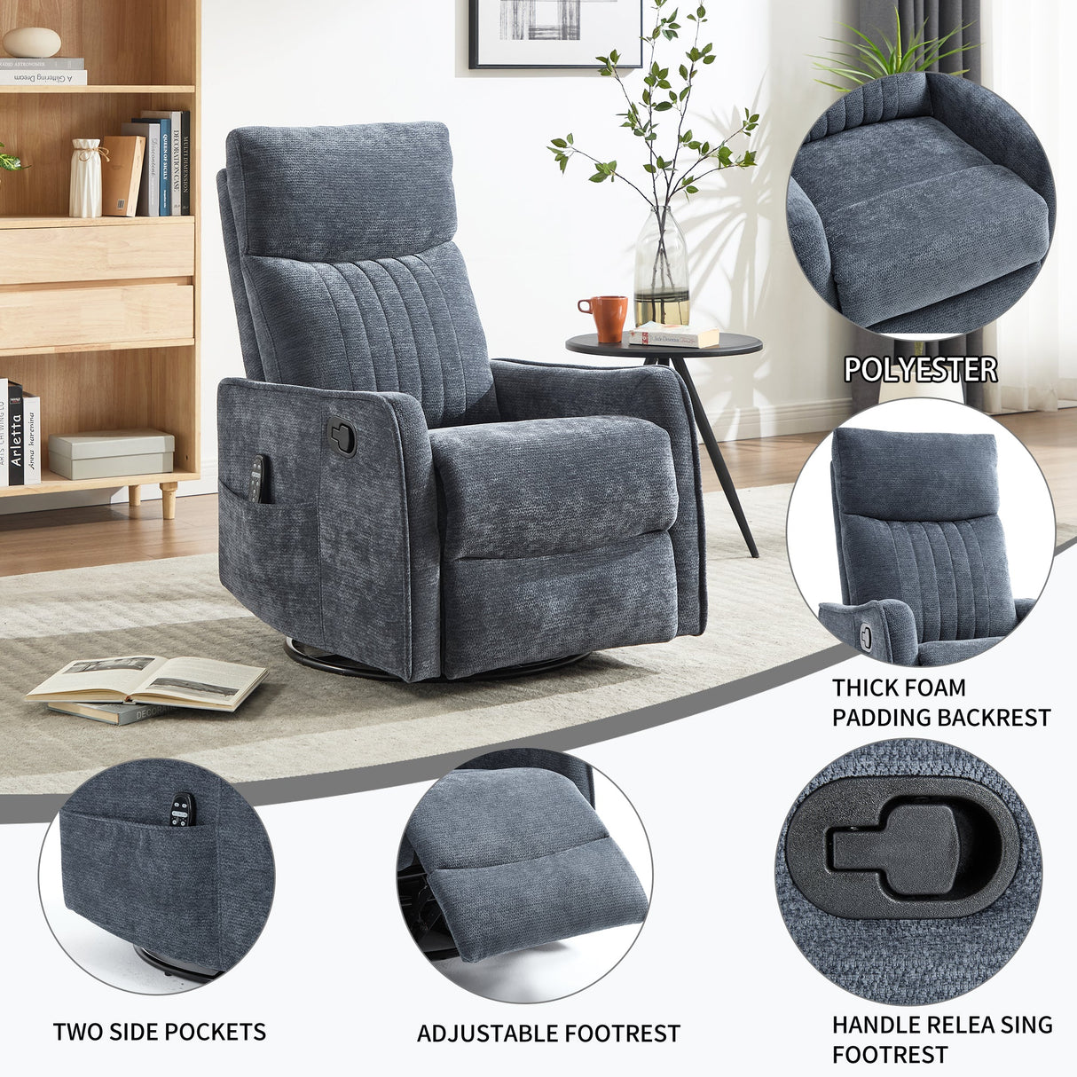 Blue Heat Massage Manual Recliner Chair