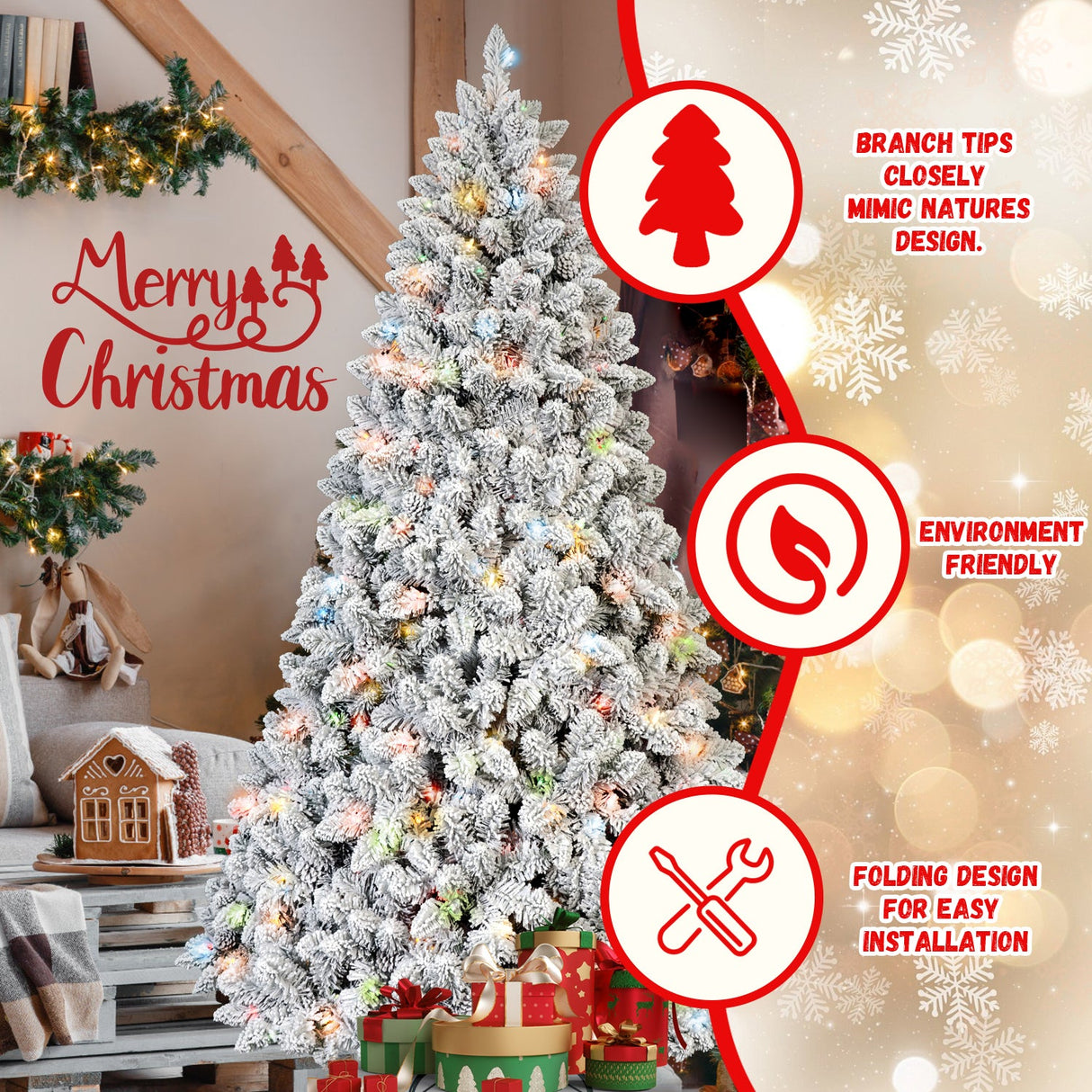 4Ft Flocked Christmas Tree with 150 Colorful UL Lights